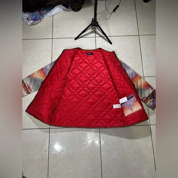 DAMAGE Polo Ralph Lauren Quilted Leather Trim Southwest Aztec Multi Color Jacket - Picture 8 of 12
